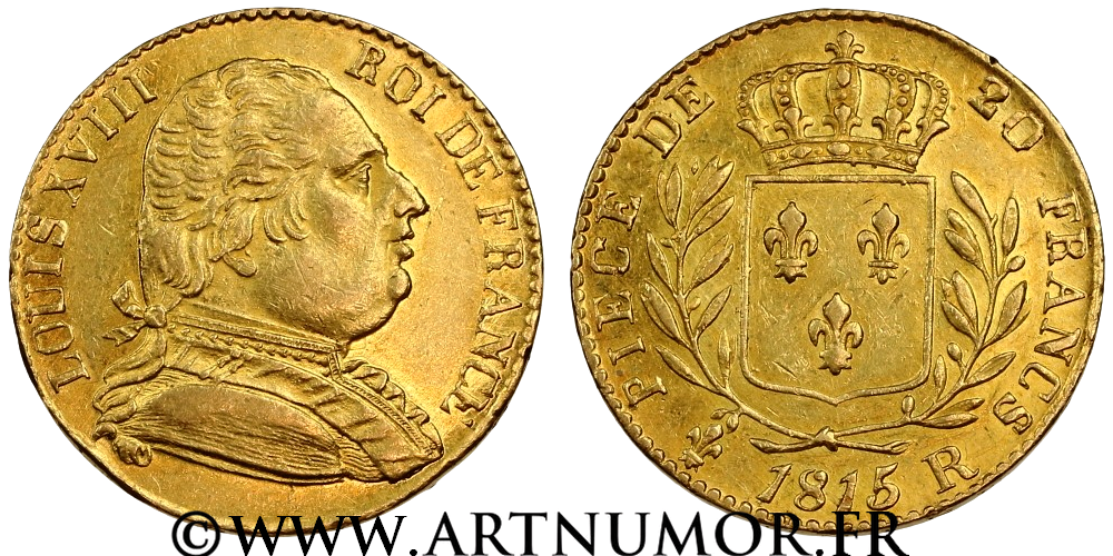 Louis XVIII - 20 Francs au buste habillé, 1815 R Londres