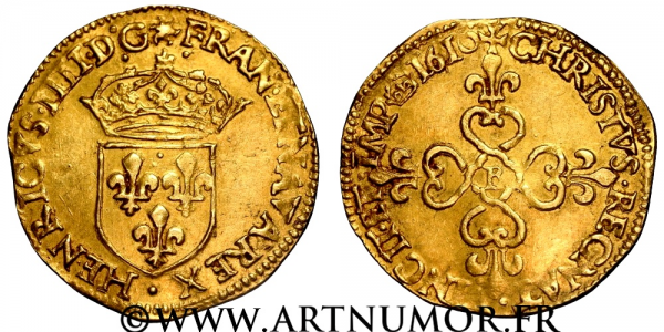 Henri IV - Ecu d'or au 1er type, 1610 B Rouen