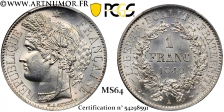 Cérès - 1 Franc, 1849 A...