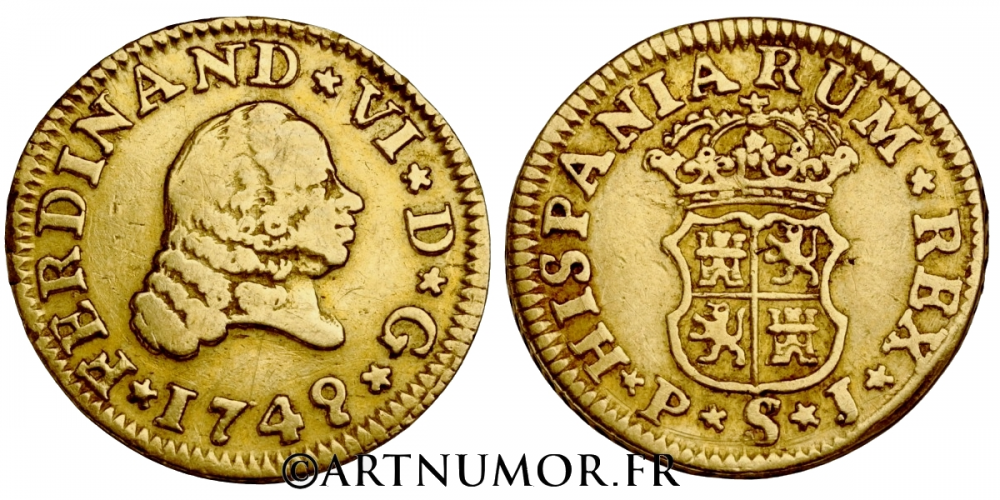 Espagne - Ferdinand VI - 1/2 Escudos, 1749 Séville. TTB