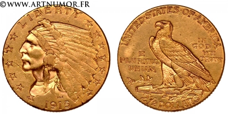 USA - 2.5 Dollars "Tête de Sioux", 1915 Philadelphie
