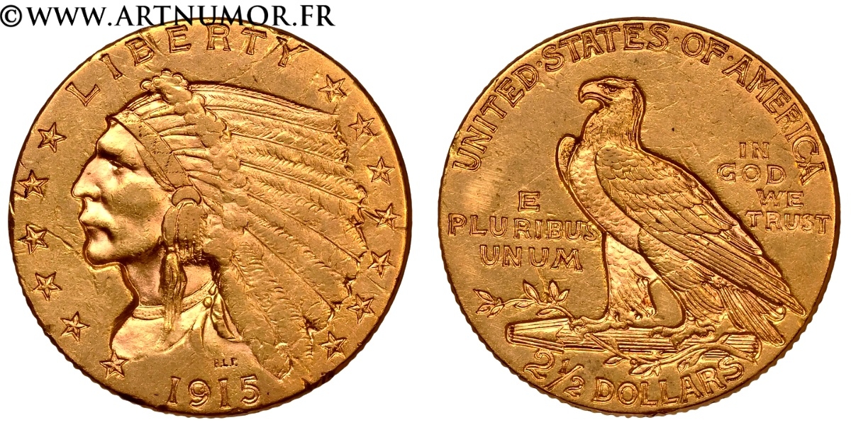 USA - 2.5 Dollars "Tête de Sioux", 1915 Philadelphie