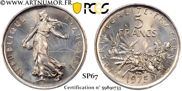 Piéfort - 5 Francs Semeuse 1975 Argent