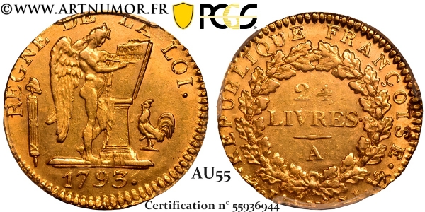 La Convention - 24 Livres, 1793 A Paris | PCGS...
