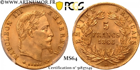 Napoléon III - 5 Francs Or,...