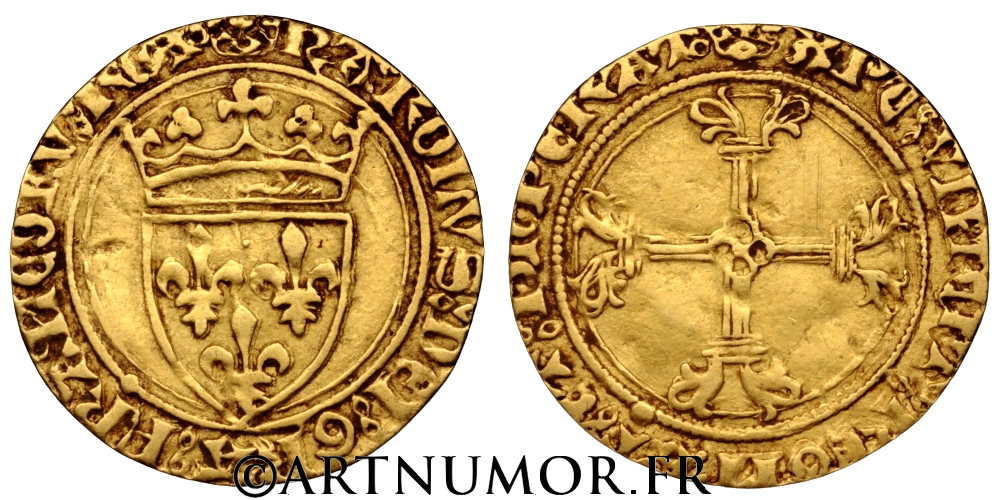 Charles VII (1422-1461) - Demi écu d'or à la couronne, Rouen. TTB