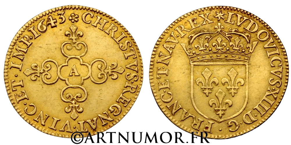 Louis XIII (1610-1643) - Ecu d'or, 1643 A Paris Monnaie du Louvre. SUP