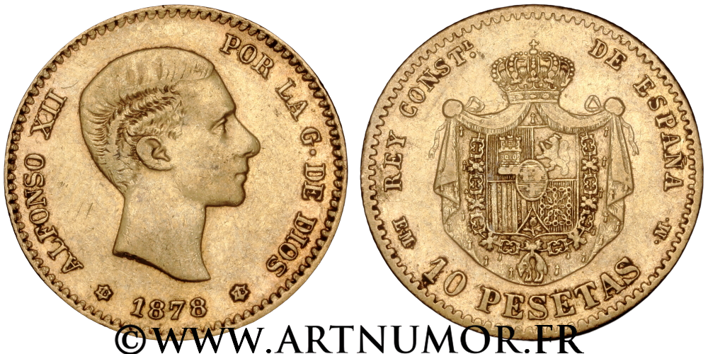 Espagne - Alphonse XII, 10 Pesetas 1878 Madrid