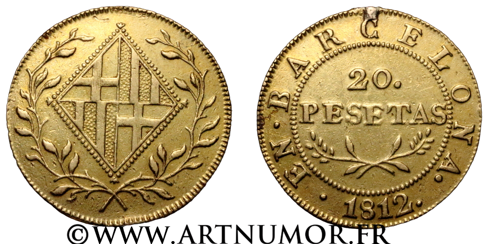 20 Pesetas Or, 1812 Barcelone