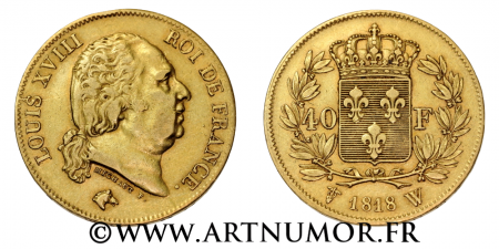 Louis XVIII - 40 Francs Or, 1818 W Lille