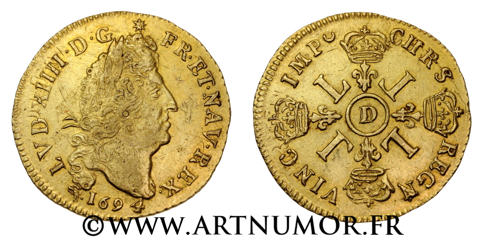 Louis XIV - Louis d'or aux 4 L, 1694 Lyon. Rf