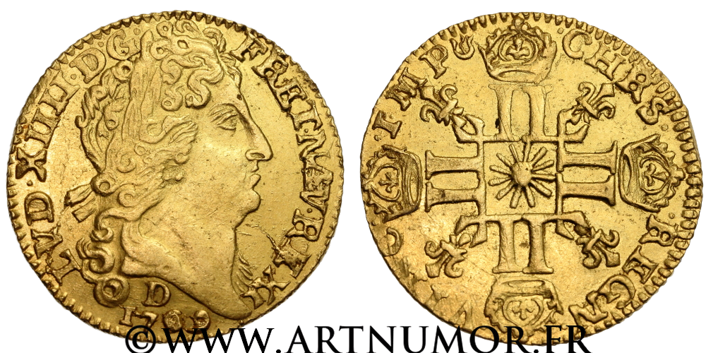 Louis XIV - Louis d'or au soleil, 1709 D Lyon