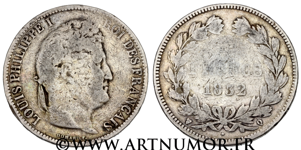 Louis Philippe I - 5 Francs type hybride, 1832 Q Perpignan