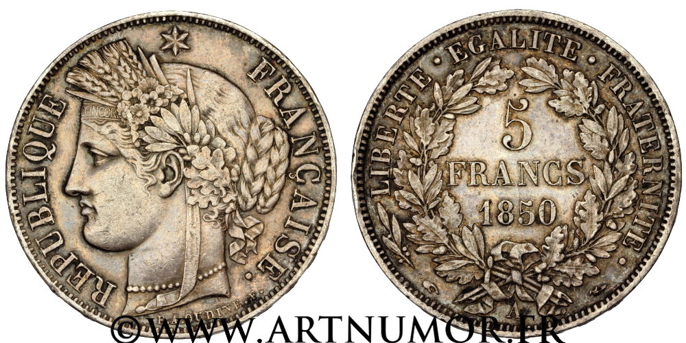 5 Francs Cérès ( 2ème République) - 1850 A Paris