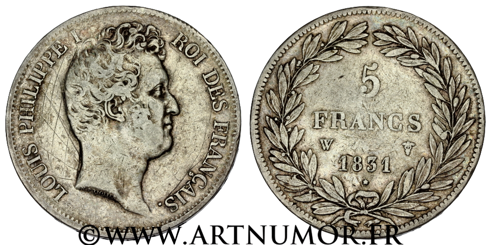 Louis Philippe I - 5 Francs type Tiolier, 1831 W Lille