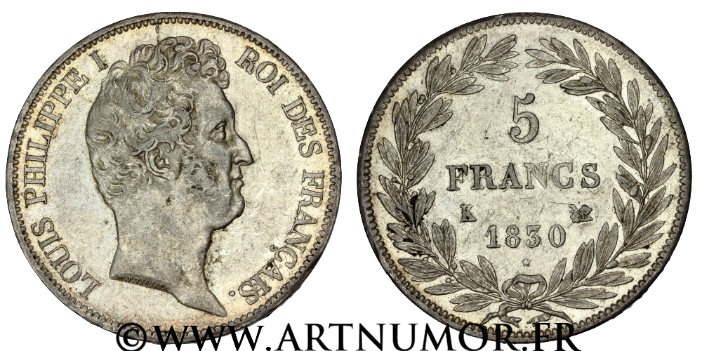 Louis Philippe I - 5 Francs type Tiolier, 1830 K Bordeaux