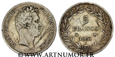 Louis Philippe I - 5 Francs type Tiolier, 1831 MA Marseille