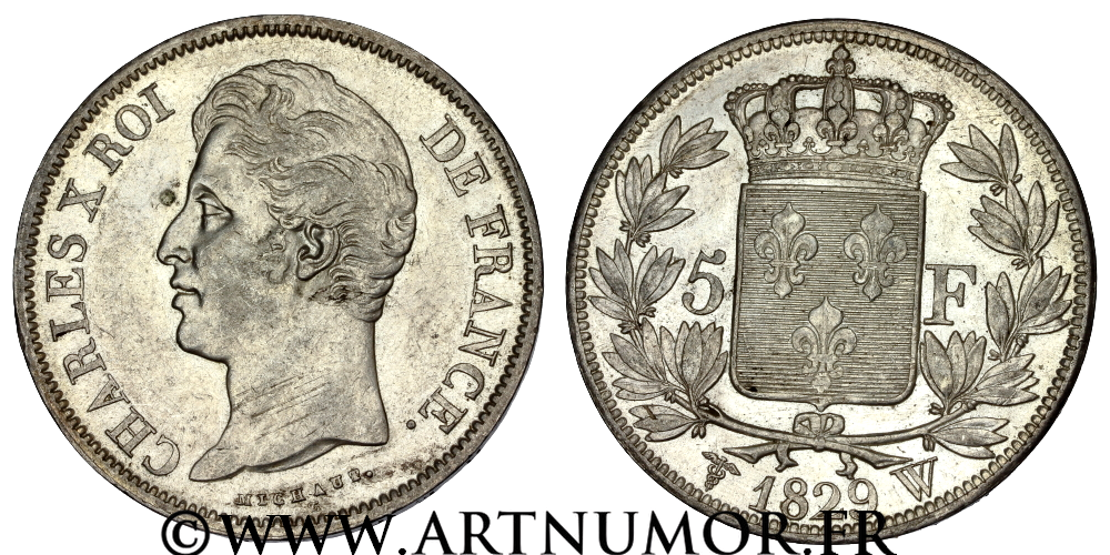 Charles X -  5 Francs, 1829 W Lille