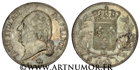 Louis XVIII - 5 Francs buste nu, 1824 A Paris